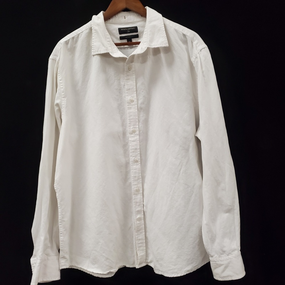 Banana Republic Mens Untucked Fit Linen Button Shirt Size XL Long Sleeve White